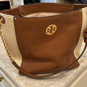 Tory Burch leather/straw handbag